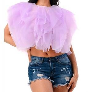 NEW LOVE HIGHLIGHT téa sleeveless ruffle crop top in lavender